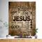 Designart - Jesus' word cloud in grunge background - Religious Contemporary Print on Natural Pine Wood